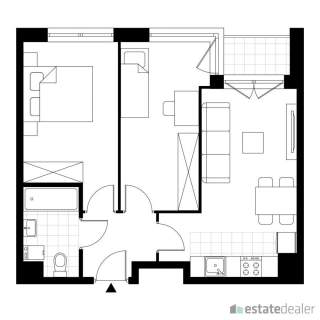 Mieszkanie 3-pokojowe, 47 m2 loggia