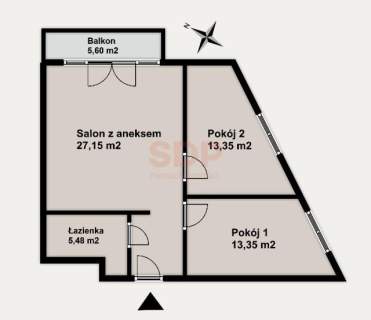 Salon 27 m2 z balkonem oraz dwie sypialnie